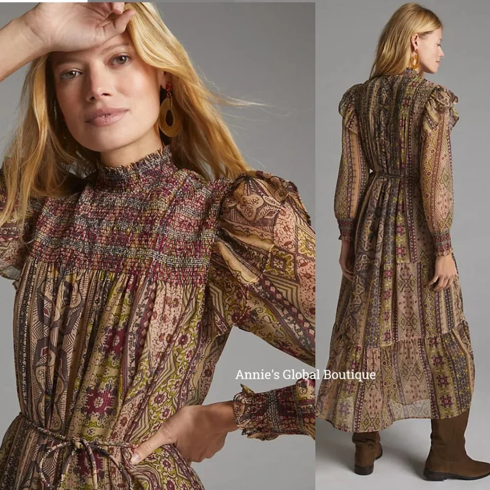 NWT ANTHROPOLOGIE Llani Smocked Tiered Midi Dress. Size M - Picture 12 of 16